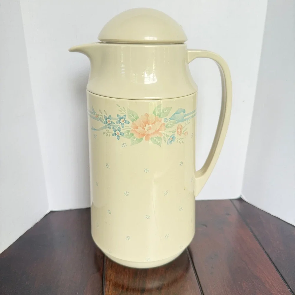 Vintage Crown Corning Thermique 1QT Thermal Carafe Meadow Floral Almond Symphony